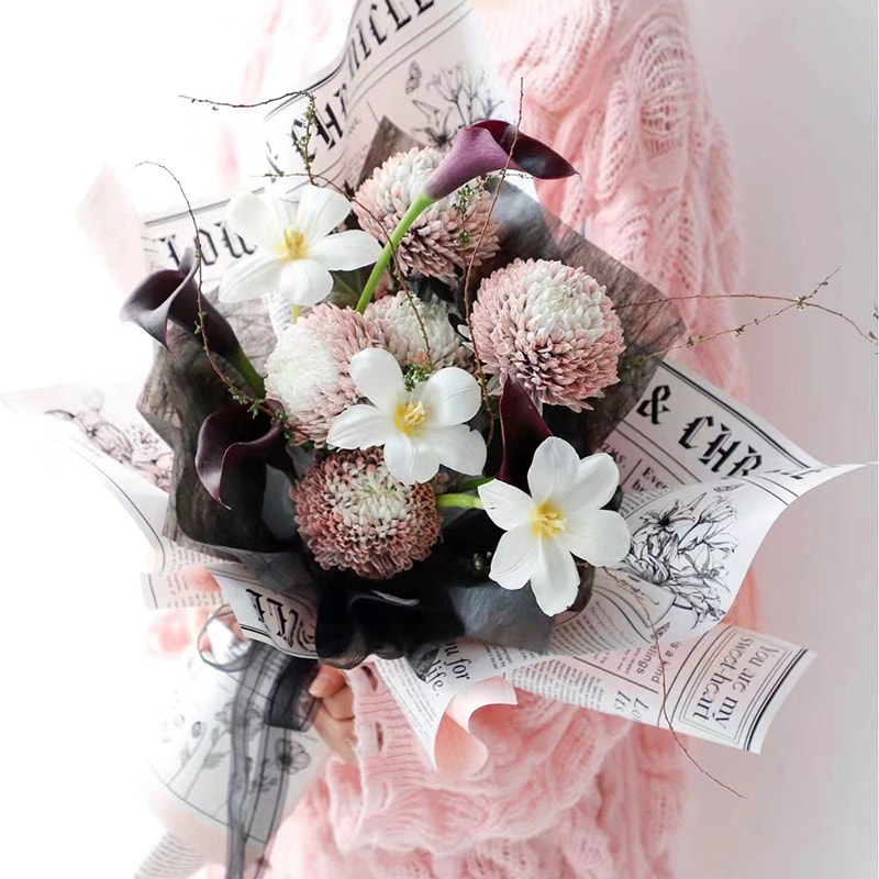 MYHC-41 Single-Postes Newspaper Style Cowhide Flowers Wrapping Paper