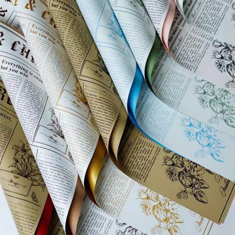MYHC-41 Single-Postes Newspaper Style Cowhide Flowers Wrapping Paper