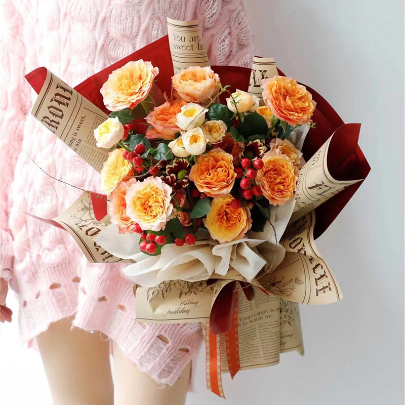 MYHC-41 Single-Postes Newspaper Style Cowhide Flowers Wrapping Paper