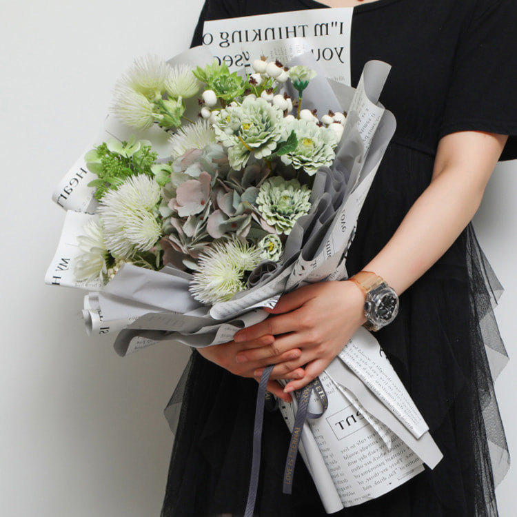 MYHC-64 Single-sided White English Newspaper, Pearlescent film, Cowhide Flower Packaging film