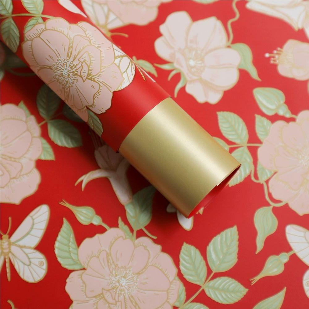 MYHC-76 Gold-edged Vintage Camellia Pattern Pearlescent Flower Wrapping Paper