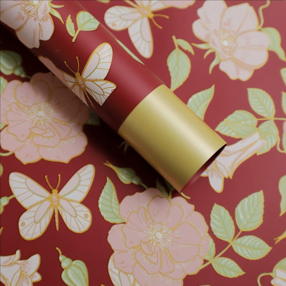 MYHC-76 Gold-edged Vintage Camellia Pattern Pearlescent Flower Wrapping Paper