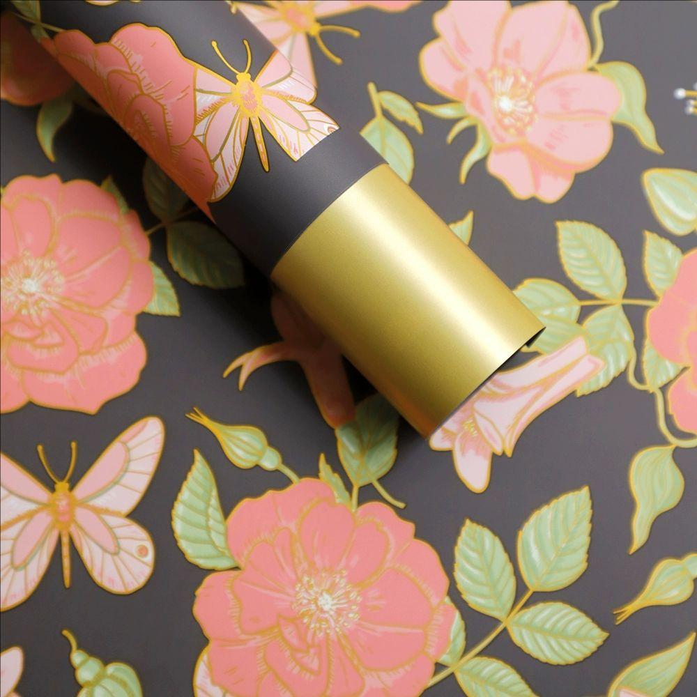 MYHC-76 Gold-edged Vintage Camellia Pattern Pearlescent Flower Wrapping Paper