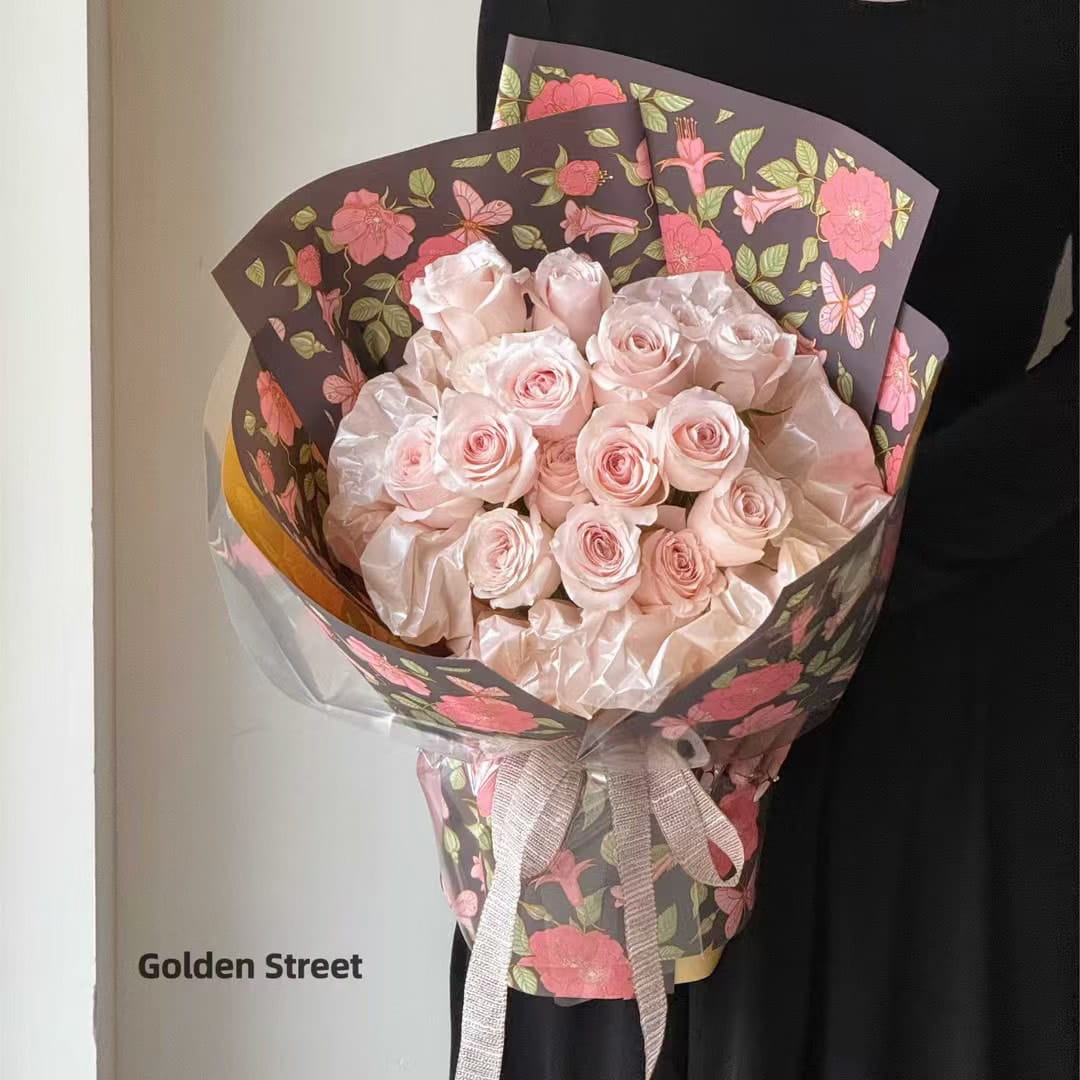 MYHC-76 Gold-edged Vintage Camellia Pattern Pearlescent Flower Wrapping Paper