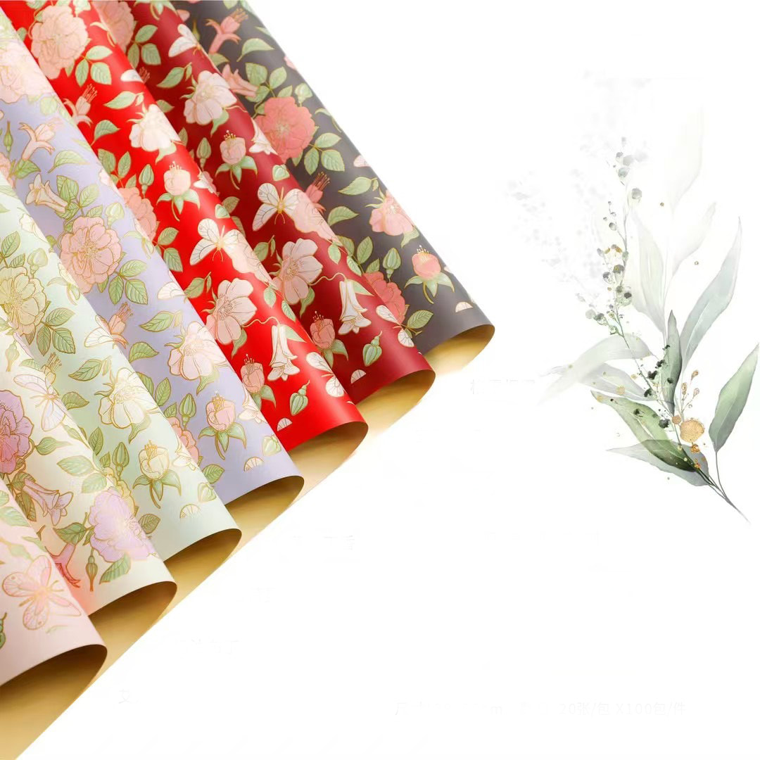 MYHC-76 Gold-edged Vintage Camellia Pattern Pearlescent Flower Wrapping Paper