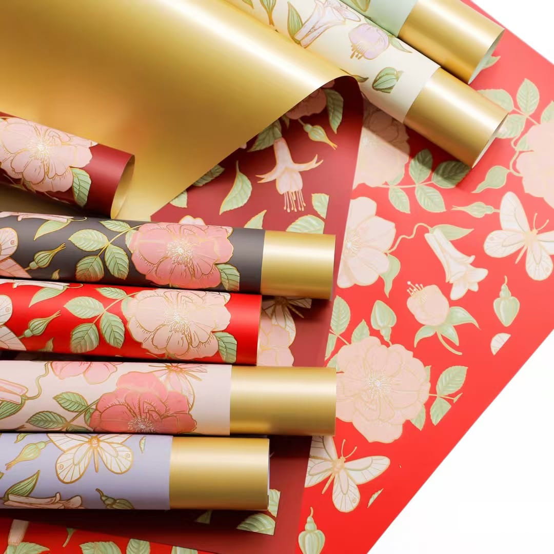 MYHC-76 Gold-edged Vintage Camellia Pattern Pearlescent Flower Wrapping Paper
