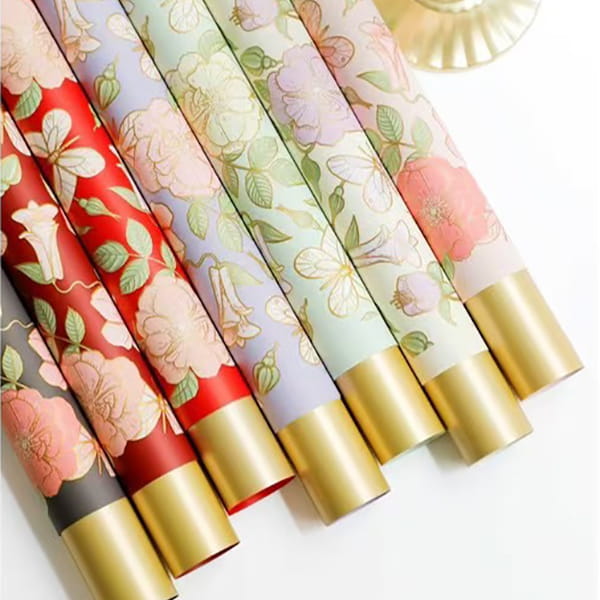 MYHC-76 Gold-edged Vintage Camellia Pattern Pearlescent Flower Wrapping Paper