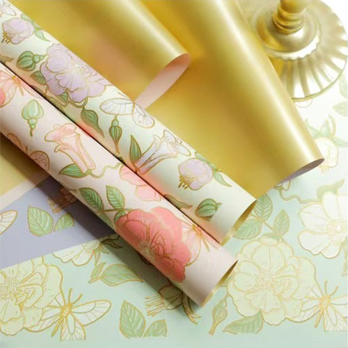 MYHC-76 Gold-edged Vintage Camellia Pattern Pearlescent Flower Wrapping Paper