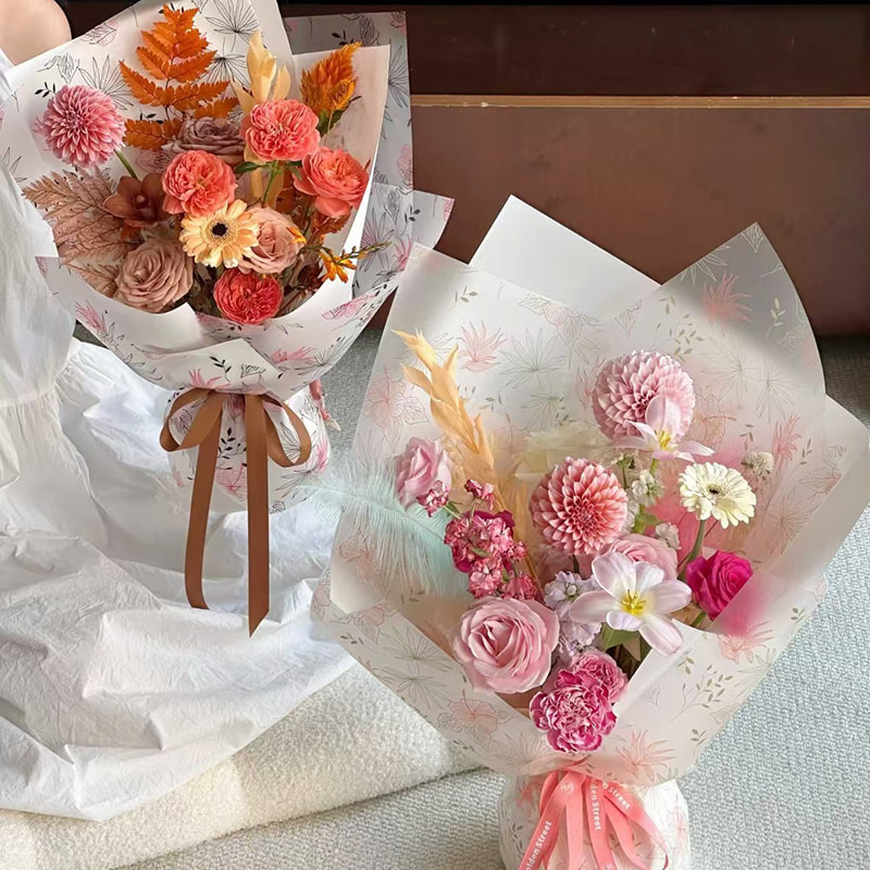 MYHC-80 Simple Plant Lines Transparent Film Flowers Wrapping Paper